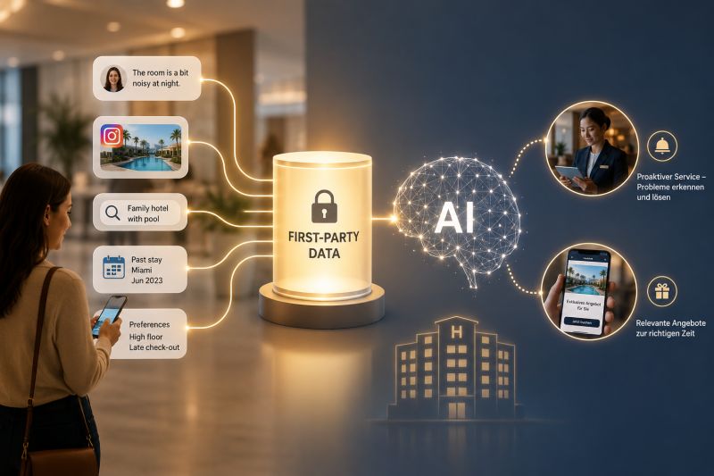 Darstellung von First-Party-Daten als Grundlage für KI-gestützten Hotelservice und relevante Angebote